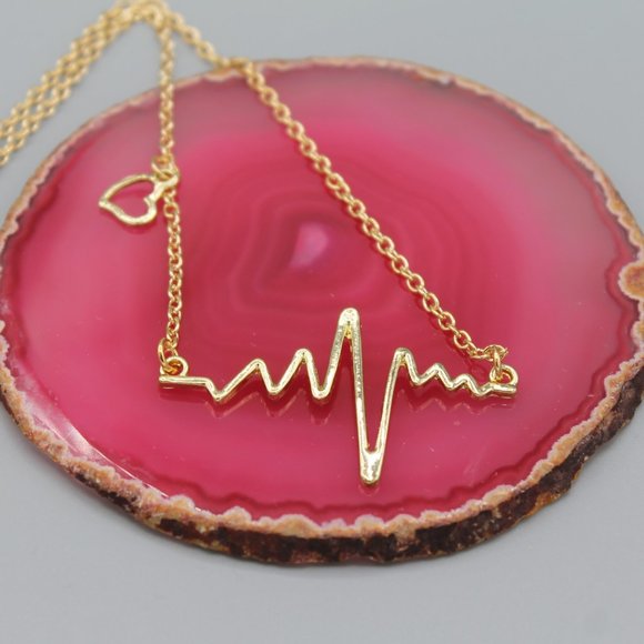 Love heart heartbeat necklace gold tone - Picture 2 of 6